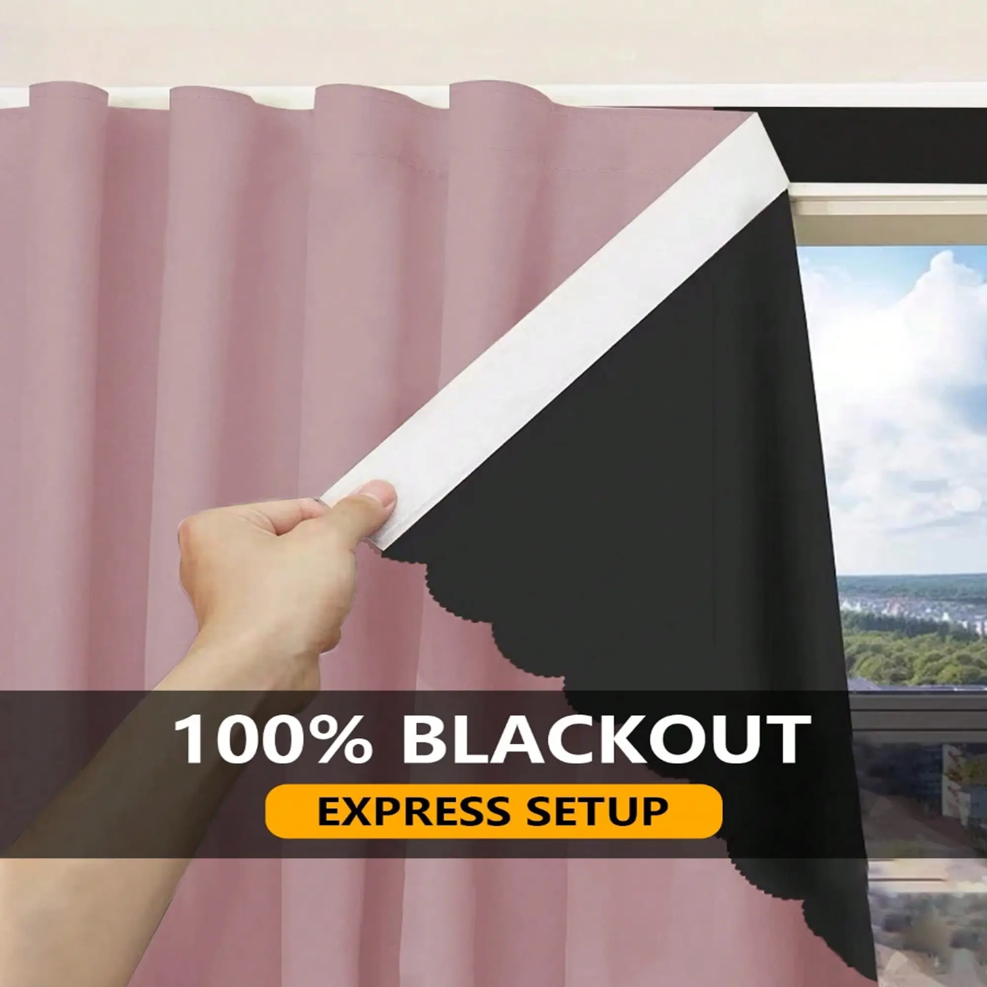 Self Adhesive Curtain, 1 Count Blackout Bedroom Curtains Magic Tape Stick on Curtain, Window Drapes for Home Living Room Bedroom, Home Decor, Room Decor
