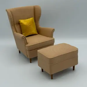 Handmade 3D Printed Warm Tan Chair Ottoman 1/6 scale chair 3D printed Brown legs & Plastic Golden pillow-No doll-