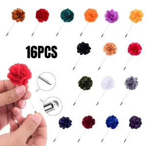 Pack Of 16 Men Flower Lapel Pins Men Suit Handmade Satin Flower Boutonniere Pins for Wedding Party Decor
