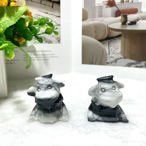 IG Crystal 3 Counts Taiji Stone Tai Chi Stone Cow Crystal Carving Healing Stones Natural Stone Chakra Balancing Reiki Home Office Decor