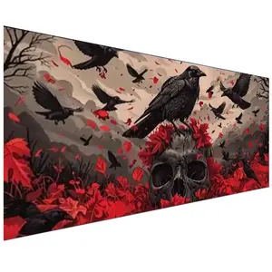Large Size Skull Diamond Art Kits For Adults, Crow Diamond Painting Kits, Full Round Diamond Mosiac Kits For Adults, Diy Handicrafts, Gothic Red Art And Crafts For Halloween Decor,100x50cm(39.37x19.68inch), Handcraft