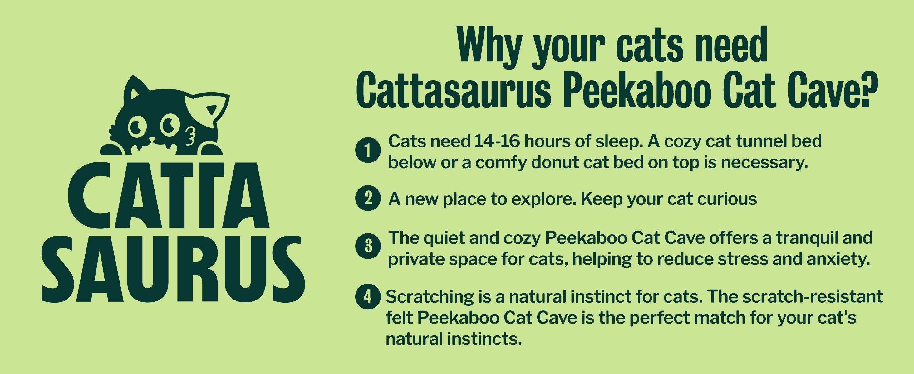 CATTASAURUS Peekaboo Cat Cave for Multiple & Large Cats Up to 30-45 Lbs, Scratch Detachable & Washable Tunnel Bed, Comfy Donut Cat Cave