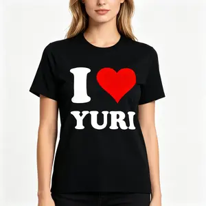 "I Love Yuri" Red Heart Print Men's Round Neck Tee |   All-Season Breathable Top