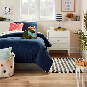 Full/Queen Seersucker Kids' Comforter Set Navy - Pillowfort: Microfiber Bedding, OEKO-TEX Certified, 3-Piece Set