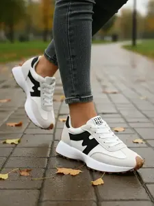 Women's Comfortable Laced Sports Shoes, Lightweight Multi-Functional Casual Sneakers, Trendy Walking Sneakers, Anti-Slip Rubber Sole, All Seasons Suitable
