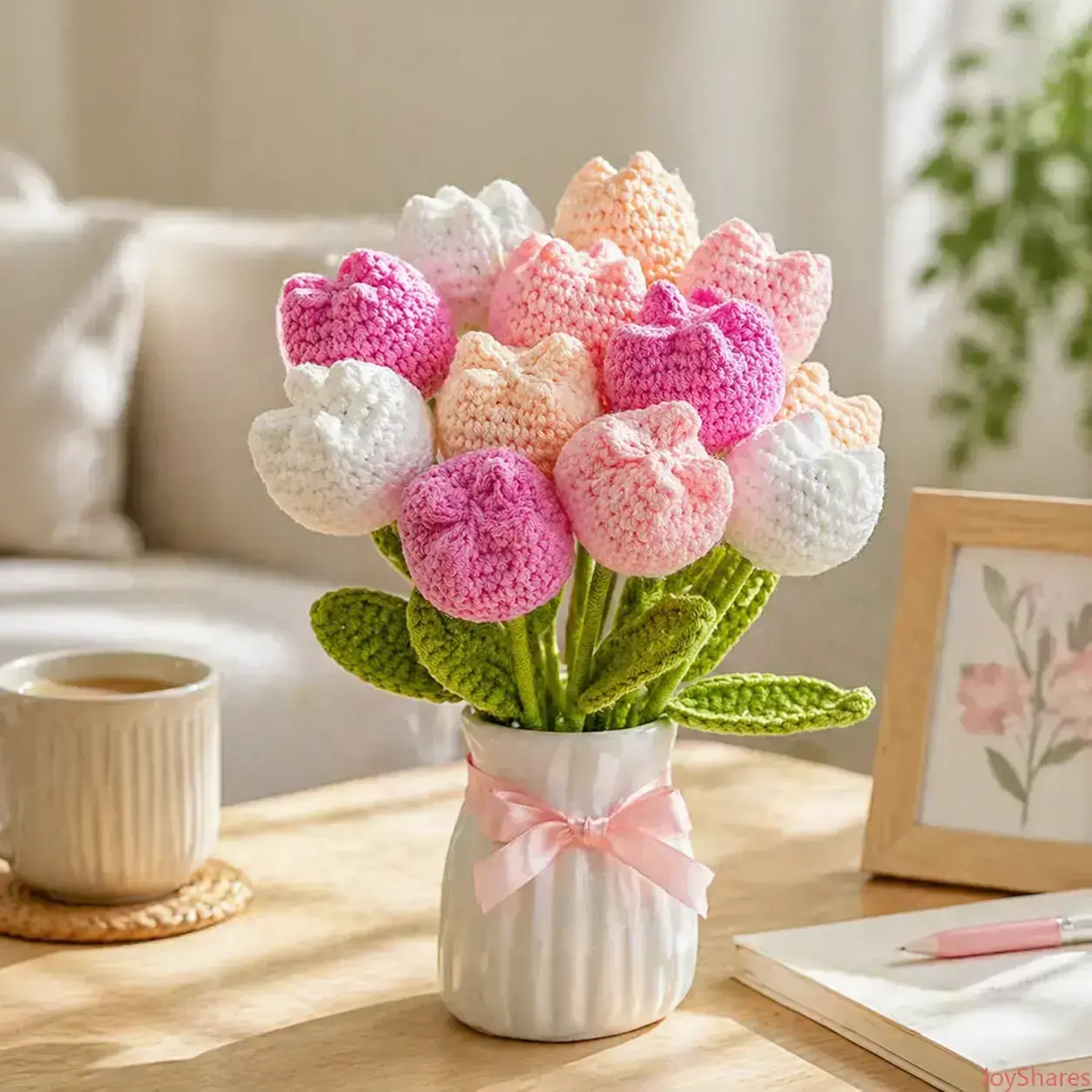 12pcs Handmade Polyester Synthetic Artificial Tulip Bouquet - Elegant Colorful Faux Floral Arrangement, Wedding Ornaments, Mother's Day Gift, Indoor Home Desktop Decor