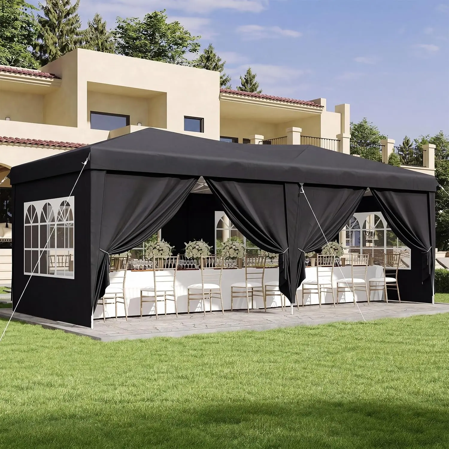 Aoxun Pop Up Canopy Tent with 6 Removable Sidewalls, Waterproof Outdoor Canopy and Instant Party Shelter with 1-Push Setup, 3 Adjustable Heights, Carry Bag, Windproof Sun Shade for Camping, BBQ, Backyard and Events