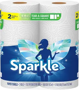 Sparkle Tear-A-Square Paper Towels, 2 Double Rolls = 4 Regular Rolls, Customizable Sheet Size Paper Towel Household Kitchen Pack Wipes tissue  paper