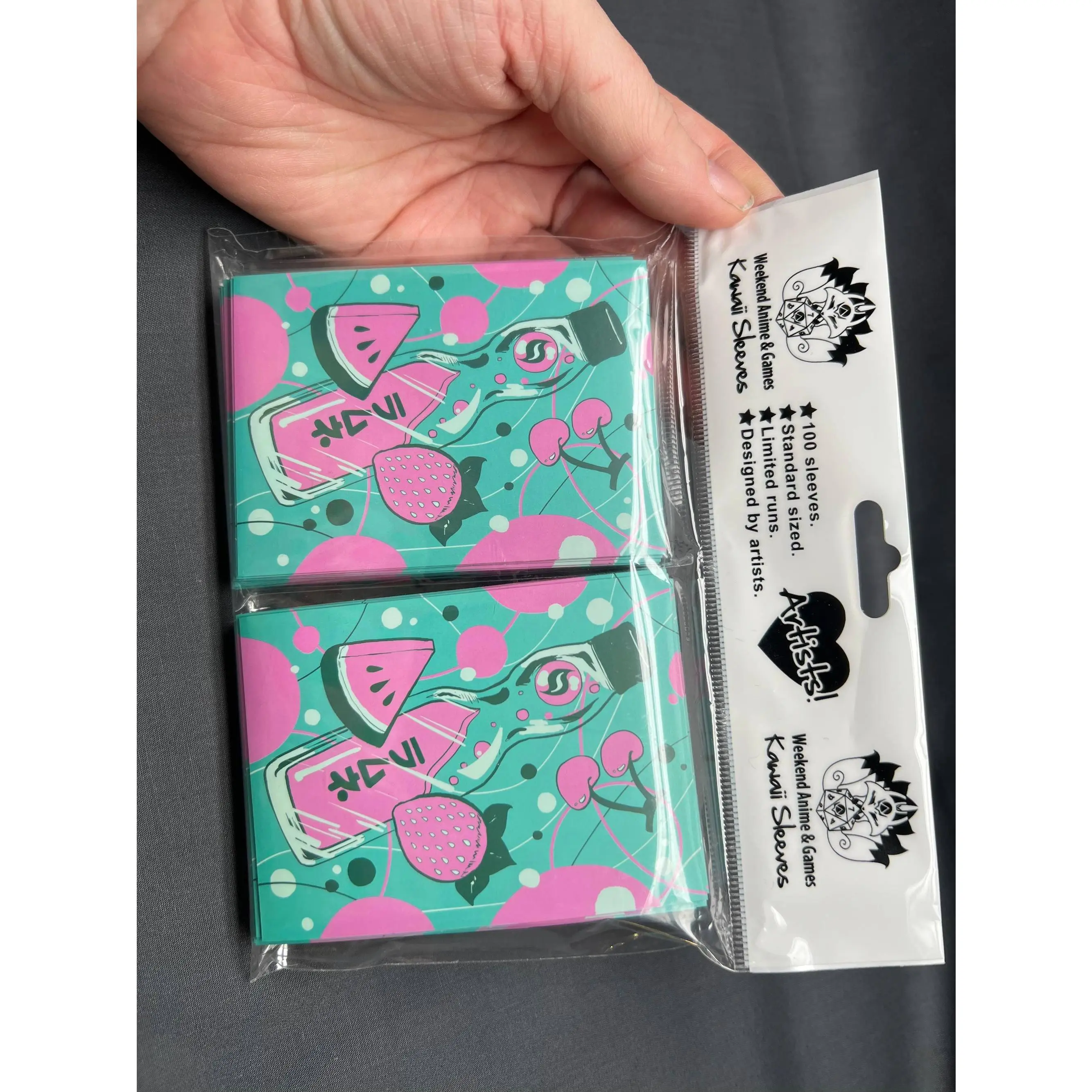 Card Sleeve Protectors - Matte Standard-Size Trading Card Inner Sleeves, Kawaii Adorable Fruit & Ramune Design, 100 Count, Maine Artist-Created, for Gaming Deck Protection