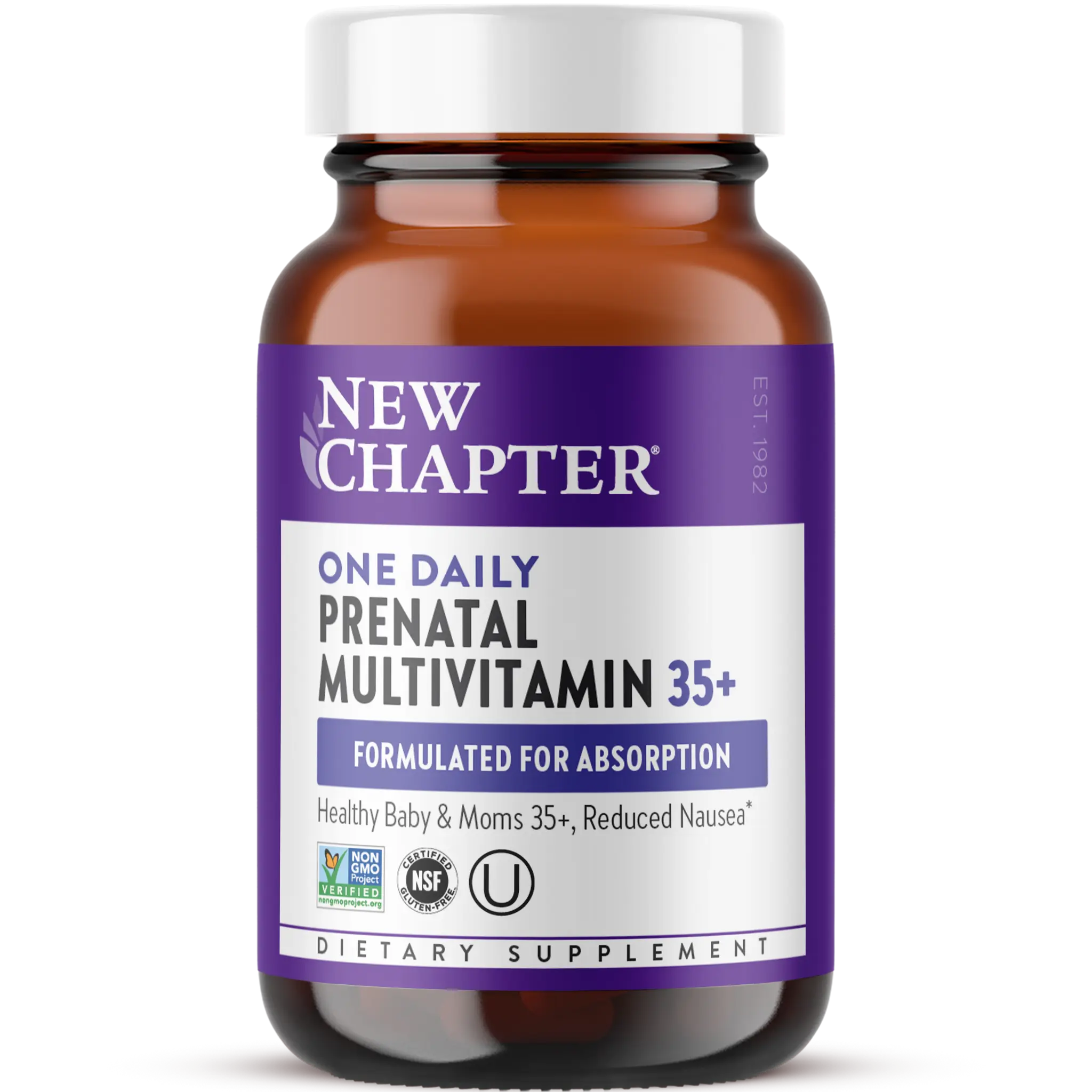 NEW CHAPTER Prenatal One Daily 35+ Maternity Vitamins (HSA/FSA Eligible) - Pregnancy Monthly Suppl with Methylfolate, Choline for Healthy Mom & Baby, Ginger as Nausea Aid, Gluten-Free, Eases Morning Sickness - 30ct