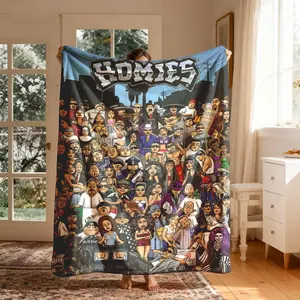 Homies Street Hip Hop Cartoon Theme Flannel Blanket, Large Size, Soft Lightweight Warm, Perfect for Bed Sofa Office Camping Travel, Cartoon Pattern Blanket