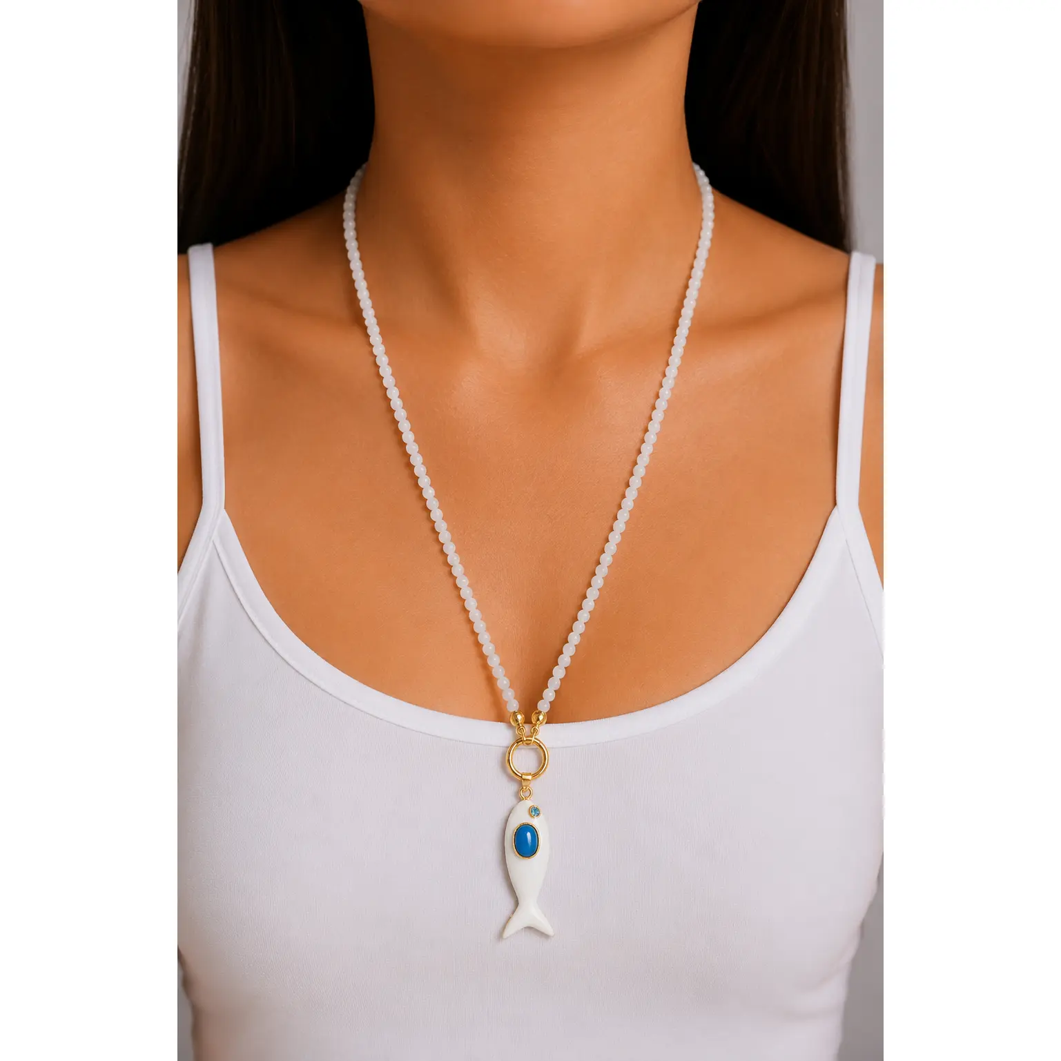 Seaglass Fish Beaded Necklace