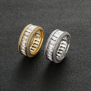 Women's Luxury Silver-Golden Baguette CZ Stackable Ring, Sparkly Wide Band Eternity Ring, Bold Diamond-Look Statement Jewelry, Chic Party Gift Accessory, Stackable Rings