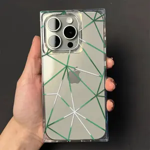 Green Patchwork Lines Square Phone Case for use with iphone 17 air 16 pro max 15 plus 14 pro 13promax 4-Corner Shockproof  phone cases for iphone12/11 XS /XSMAX Guys’For Men phone case latest viral