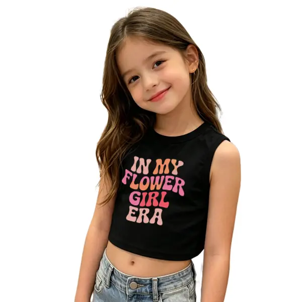 “My Flower Girl Era” Girls' Sleeveless Vest – Black & Pink Two Styles, Lightweight & Breathable, Perfect for Summer Outings