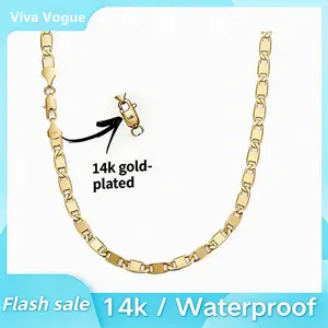 14k Gold  Plated Filled Solid Flat Oval Link Chain Necklace for Men and Women (6mm - sizes from 20 to 24 inches long),Hypoallergenic & Tarnish-Resistant, Durable Hip Hop Jewelry for Daily Wear