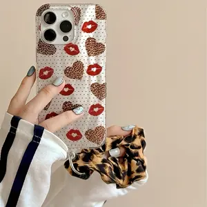 IPhone 13/16/17 Pro Max | Sweet and Cool Lipprint Leopard | Leopard Wristband | Best Friend Gift | Suitable for iPhone 11 12 13 14 15 16 17 Pro Max Cover