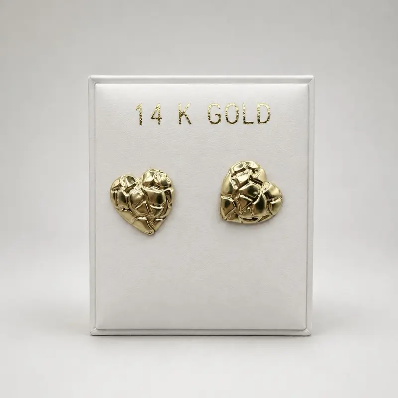 14K Nugget Heart Stud Earrings