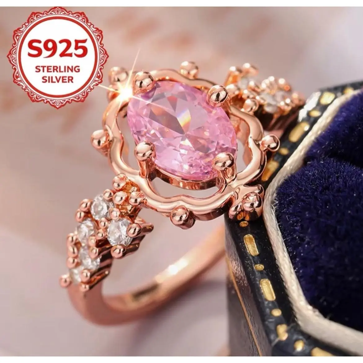 Pink Princess Oval Stone Ring- s925 sterling silver
