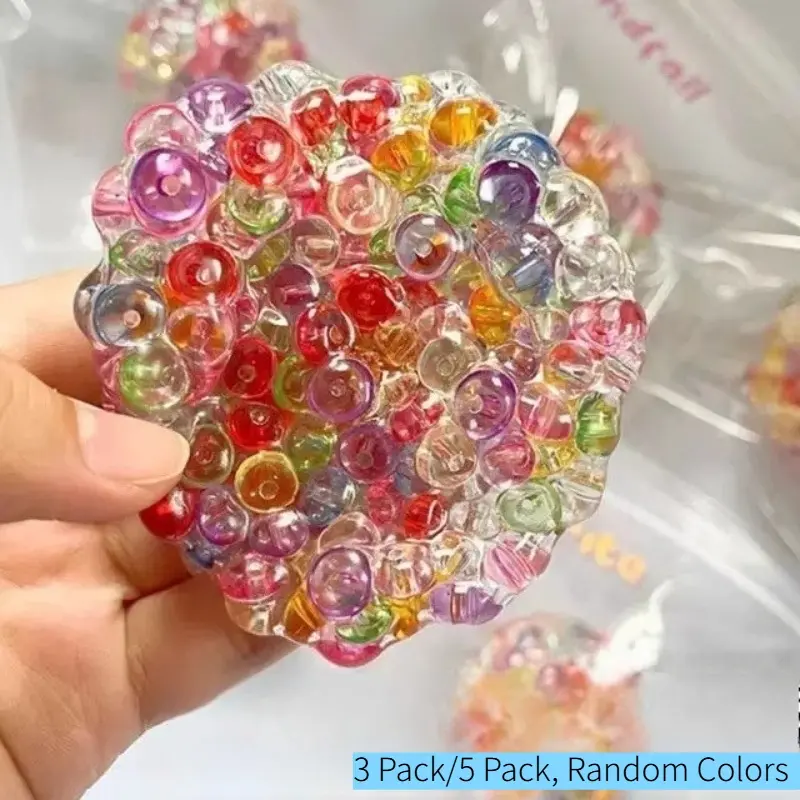 Popping Bubble Squishy Stress Ball, 3Pack/5Pack Random Colors, Crunchy Bead Squeeze Toy, Sensory Relief Ball, Pop Pop Bubble Ball for Anxiety Relief, Stress Relief Fidget, Fun Toy, Birthday Gift, Stress Relief Gadgets, Sensory Stress Balls