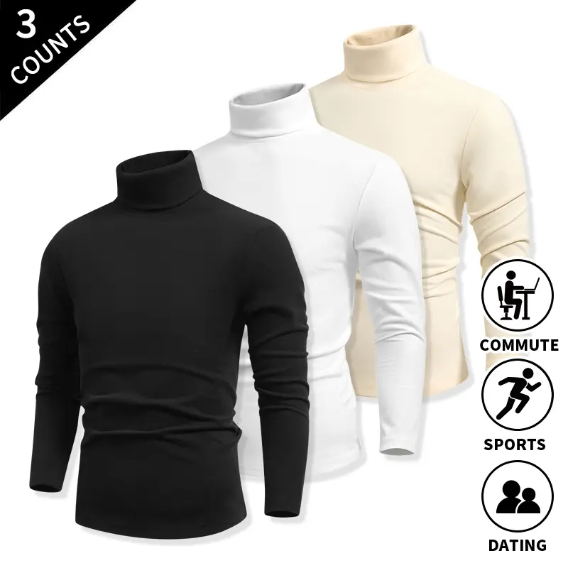 3-Pack Men’s Thermal Turtleneck Long Sleeve Shirts, Slim Fit Base Layer Underwear for Running, Commuting, Dating & Everyday Wear