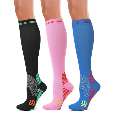 3 Pairs Over-the-Knee Compression Socks,Nylon Blend Moisture Wicking Breathable Day Lightweight, All Seasons, Unisex, Support Sock, Perfect for Christmas & Holiday Gifts