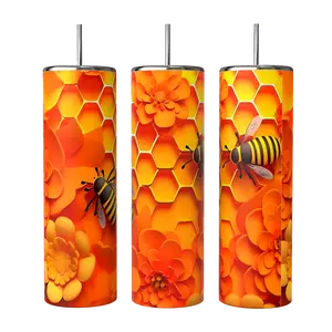 3D Honeycomb Bee 20 oz Stainless Steel Tumbler - Double Wall Insulated - Drinkware, Bottle