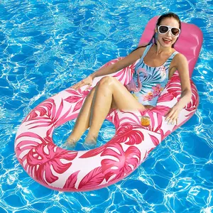 Inflatable Water Float Lounge Chair, U-Shaped Seat Pool Float, Outdoor Swimming Float Boat, Backrest Maple Leaf Recliner
