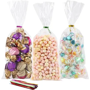 Small Cellophane  Bags 4'' x 9'' 300 cnts Clear Plastic  Goodie Bags for Small Business, Bakery, Cookie, Candies, Soaps, Party Favors Packaging with Colorful Twist Ties