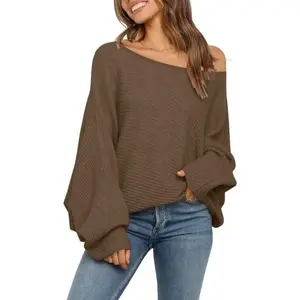 ARTFREE Women’s Oversized Crewneck Sweater – Batwing Puff Long Sleeve, Cable Knit, Slouchy Pullover