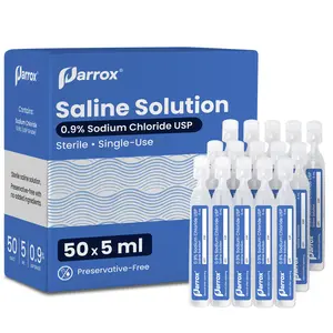 Parrox Sterile Saline Solution - For Nebulizer and Daily Care, 0.9% Sodium Chloride USP, Single-Use (50 x 5mL Vials)