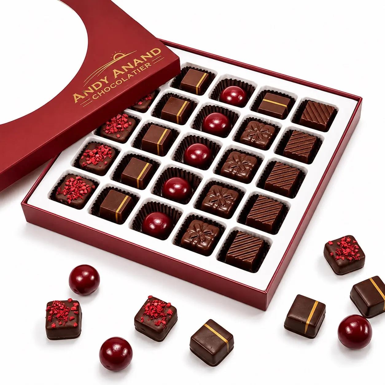 Andy Anand Vegan Dark Chocolate Truffles Praline Collection, 25 pc – Gluten-Free Gift Box, 60% Cocoa Butter, Birthday & Valentine's Day Gift