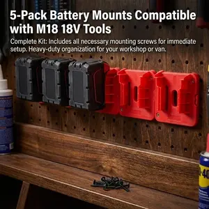 5-Pack Battery Mounts Compatible with M18 18V - Screws Included - Heavy Duty Wall Storage Holder for Garage Power Tool Organizer