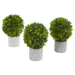 Nearly Natural 9" Boxwood Artificial Mini Topiary (Set of 3)