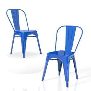 Ferroiarea 2-Pieces BLUE Metal Dining Chairs with Backrest – Sturdy Kitchen Chairs for Dining Room, Indoor Stackable Chair Set
