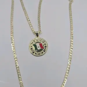 Mexico Flag Gold Plated Medal Pendant & Cuban Chain Necklace - Unisex Jewelry for Men & Women, Durable Gold Plating, Stylish Design
