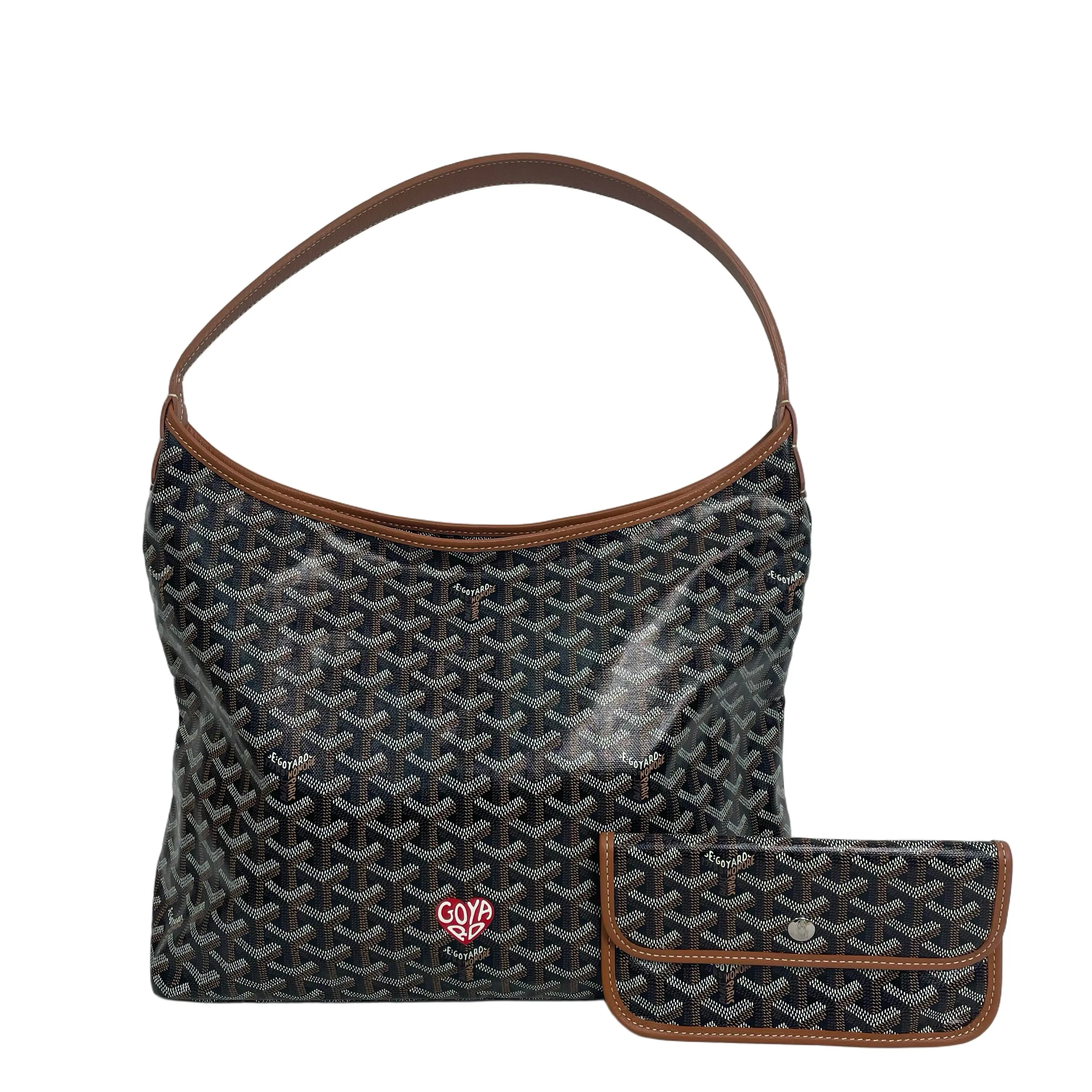 Pre-owned canvas tote bag Goyard Fidji Hobo Bag in Black Goyardine with Tan Leather Trim