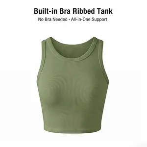 Built-in Bra Tank Top Ribbed Racerback Tops Women Going Out Tops Everyday Basic Tanks Padded Tops
