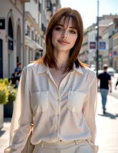Lyla-DWY Mid-length Straight Brown Layered Hair with Air Bangs Glueless Synthetic Wig for Women 16 Inches