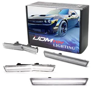 iJDMTOY Semi-Clear Lens Xenon White Front/Rear LED Side Marker Light Kit For 2015-23 Dodge Challenger SRT Hellcat Widebody ONLY, Powered by Total 180-SMD LED