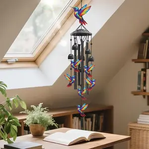 36-Inch Outdoor Hummingbird Wind Chime, Metal Garden Pavilion Decoration, Durable, Gift for Men and Women, Includes Greeting Card