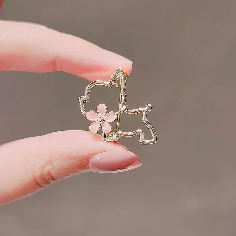 1pc Shiny Cherry Blossom Puppy Brooch for Girls, Alloy Brooch for Suit Clothes, Perfect Holiday Gift