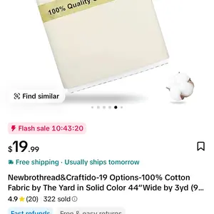 Newbrothread&Craftido 100% Cotton Fabric by the Yard - 19 Options, Solid Color, 44in Wide x 3yd (9ft), Medium Weight 5.2oz, Reliable Premium Durable Cotton, Machine Washable for Quilting, Home Decorations, Backing,sohochic