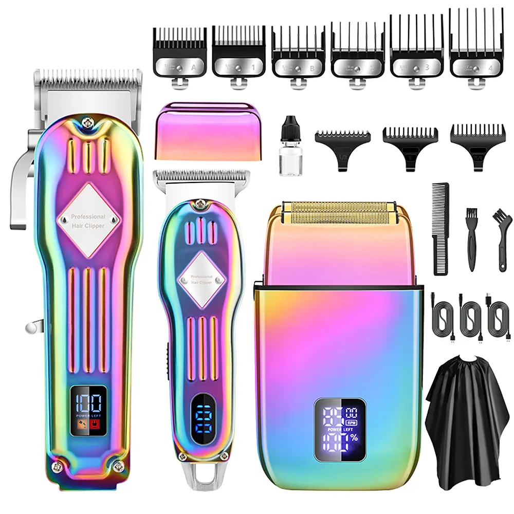 Professional Hair Clipper Trimmers Set - Men's Grooming Kit with Adjustable Beard Trimmer, Foil Shaver, USB Charging & LCD Display