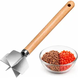 304 Stainless Steel Meat Chopper & Masher – 11 Inch Design with 6 Blades, Ground Beef Chopper Tool, Hamburger Smasher for Potato, Vegetable & Kitchen Cooking