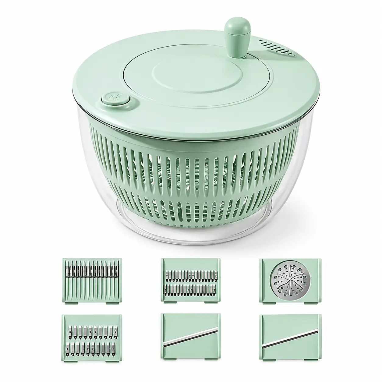 5.3 Qt Large Salad Spinner and 3 in 1 Fruit Vegetable Washing Bowl with Slicer Attachments