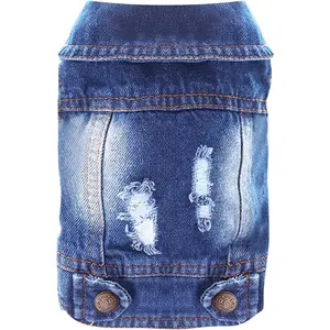 Cool Blue Dog Jean Jacket Small Pet Outfits Dog Clothes for Small Medium Dogs Cats Boys Girls Pet Vest Denim Coats Puppy Shirts Doggy Costume Clothing for Shih Tzu Chihuahua Yorkie Teacup YIWU KUCHONG E-commerce Firm