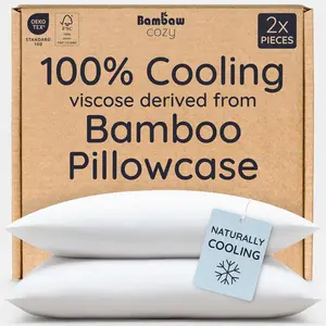 100% Viscose Derived from Bamboo Pillowcase Standard Size – Set of 2 Cooling Pillow Cases for Hot Sleepers, Breathable & Good for the Skin, Cooling Pillow Cover with Envelope Closure (White)