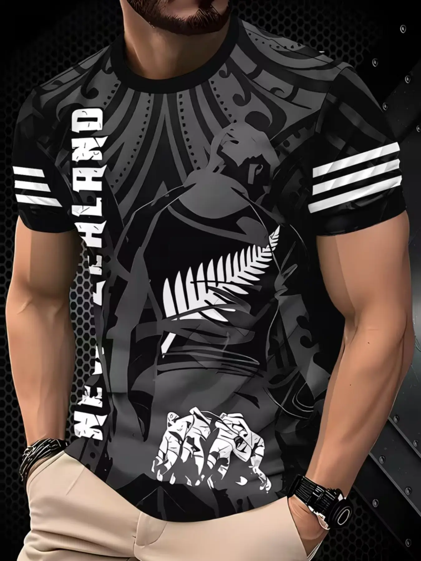 Men's New Zealand Cultural Pattern T-Shirt, Tribal Print, Casual Slim Fit, All Seasons, Street Fashion, Streetwear
