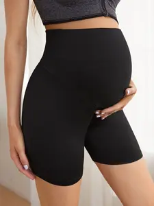Black Summer Maternity Leggings with Abdominal Support, Casual Stretchy Versatile Sports Maternity Yoga Shorts, Three-Point Length